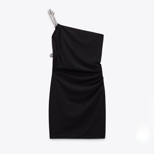 Zara cut out rhinestone dress asymmetric neckline with strap